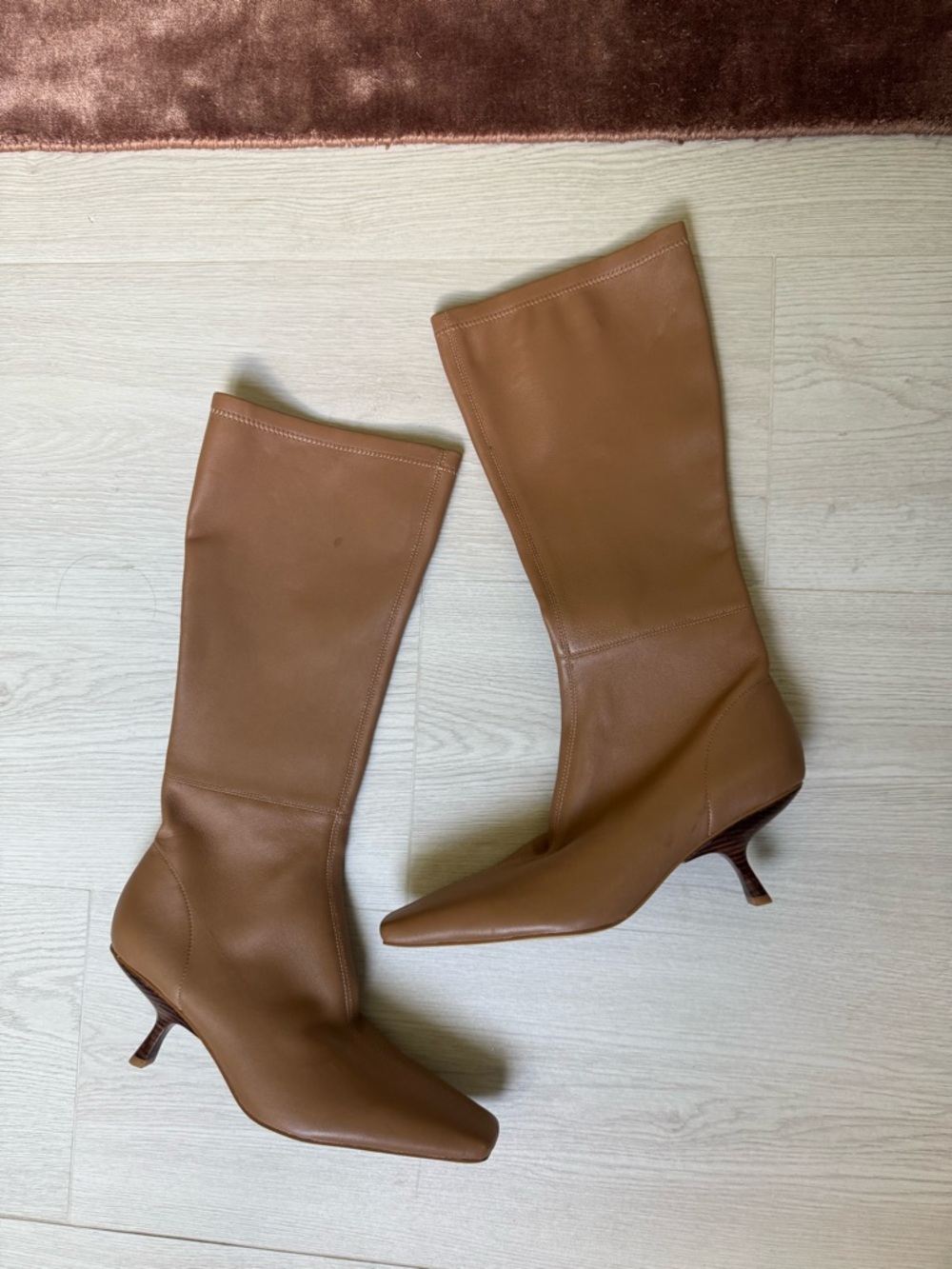 REVOLVE Chestnut Brown Knee-High Leather Heeled Boots